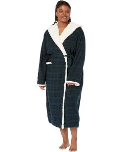 L.L.Bean Plus Size Scotch Plaid Flannel Sherpa Lined Long Robe