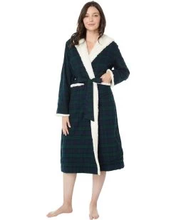 L.L.Bean Petite Scotch Plaid Flannel Sherpa Lined Long Robe