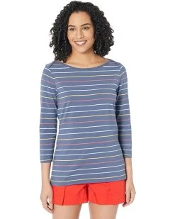 L.L.Bean Soft Stretch Supima Boatneck 3/4 Sleeve Stripe
