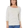 L.L.Bean Petite Soft Stretch Supima Boatneck 3/4 Sleeve Stripe