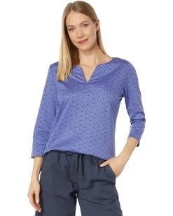 L.L.Bean Pima Tops Split-Neck Tunic 3/4 Sleeve Print