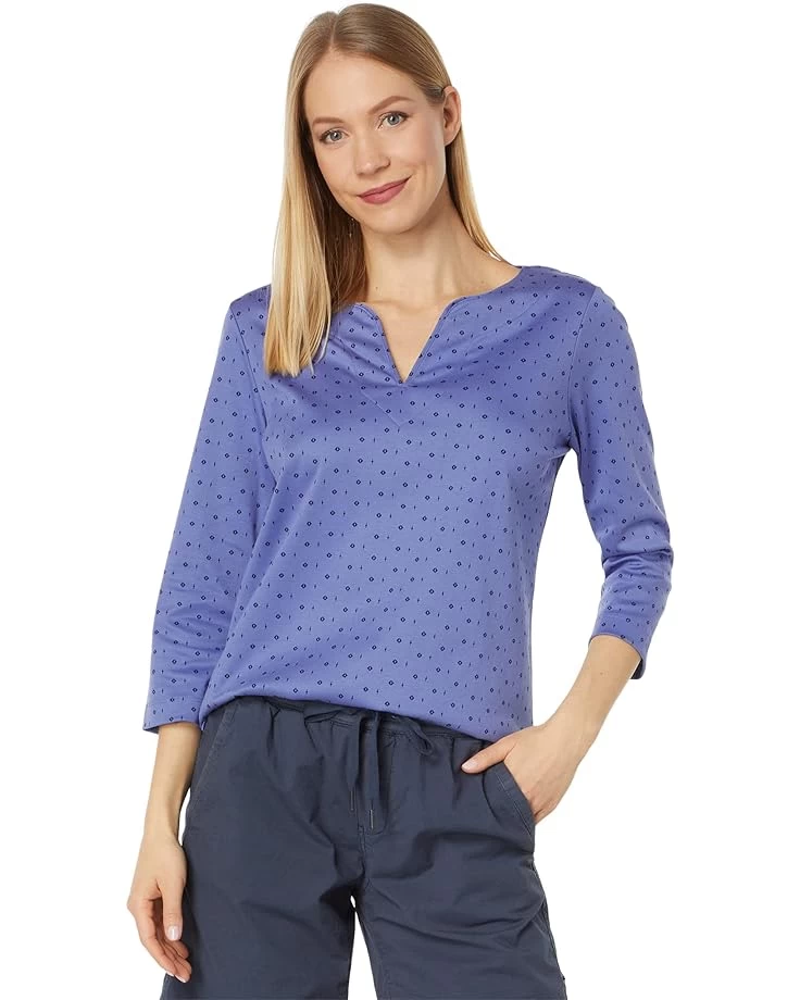 L.L.Bean Pima Tops Split-Neck Tunic 3/4 Sleeve Print 3 L.L.Bean Pima Tops Split-Neck Tunic 3/4 Sleeve Print