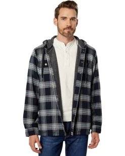 L.L.Bean Fleece Lined Flannel Hooded Snap Front Shirt Slightly Fitted