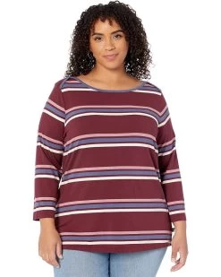 L.L.Bean Plus Size Soft Stretch Supima Boatneck 3/4 Sleeve Stripe